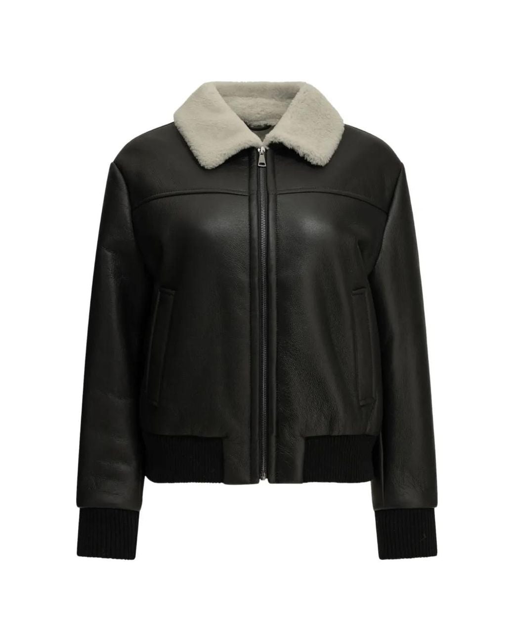 Semler Black Shearling-Collar Leather Coat