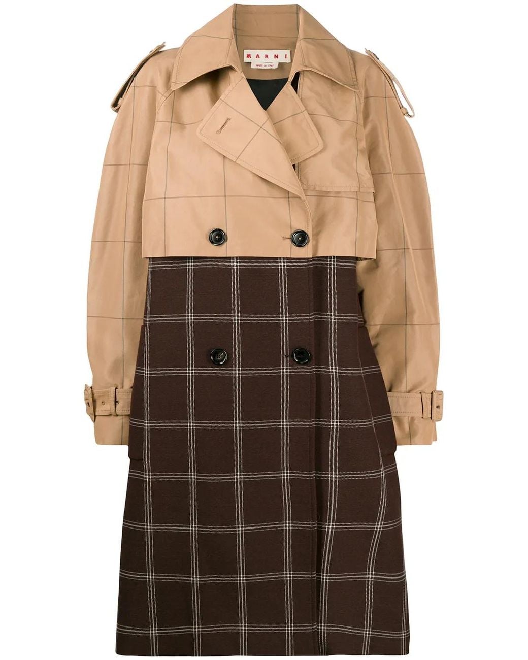 Marni Brown Two-Tone Checkered Trench Coat
