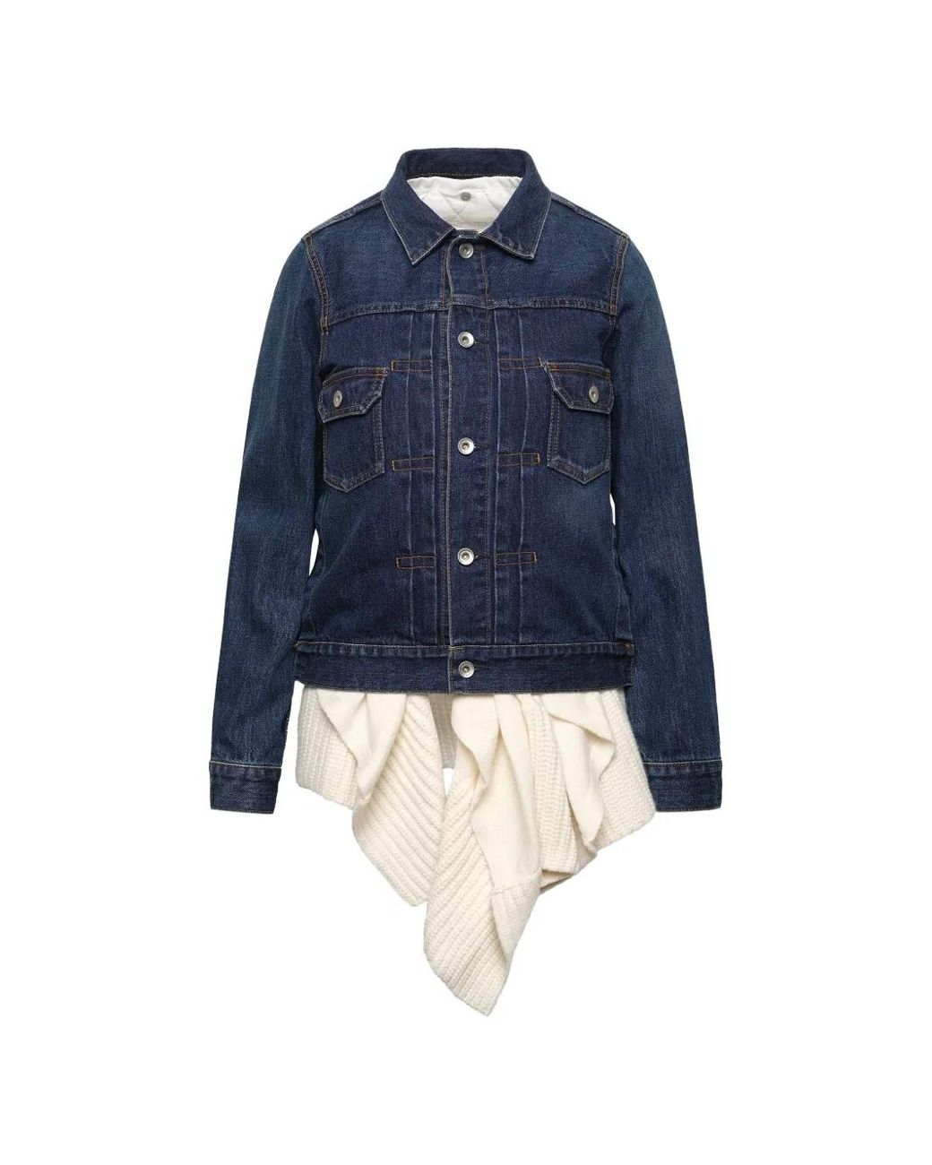 Sacai Blue Ribbed-Knit Panel Denim Jacket
