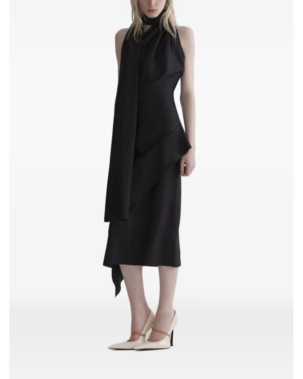 Mugler Black Midi Fluid Scarf Dress