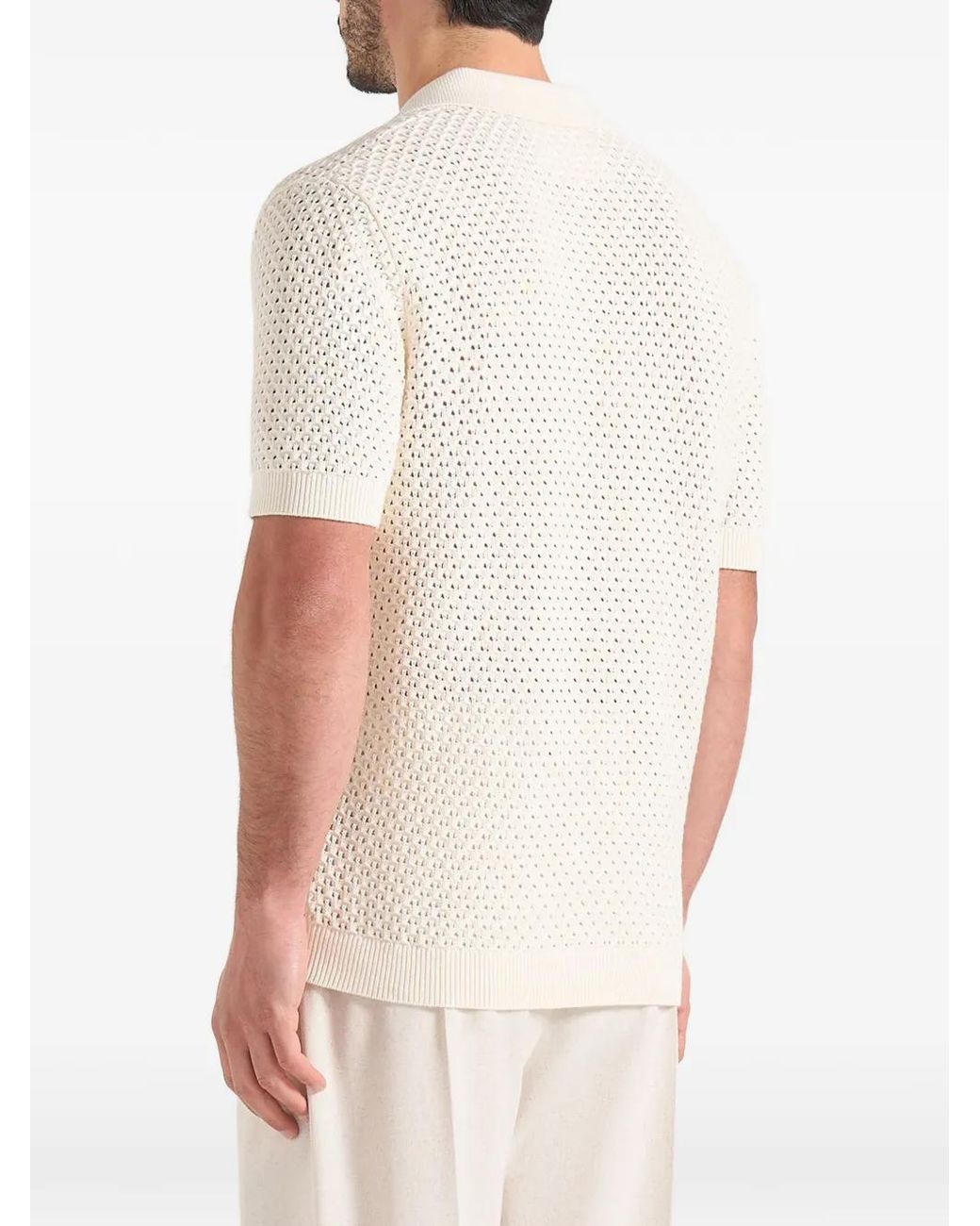 Manière De Voir White Conrad Open -Knit Polo Shirt Cream for men