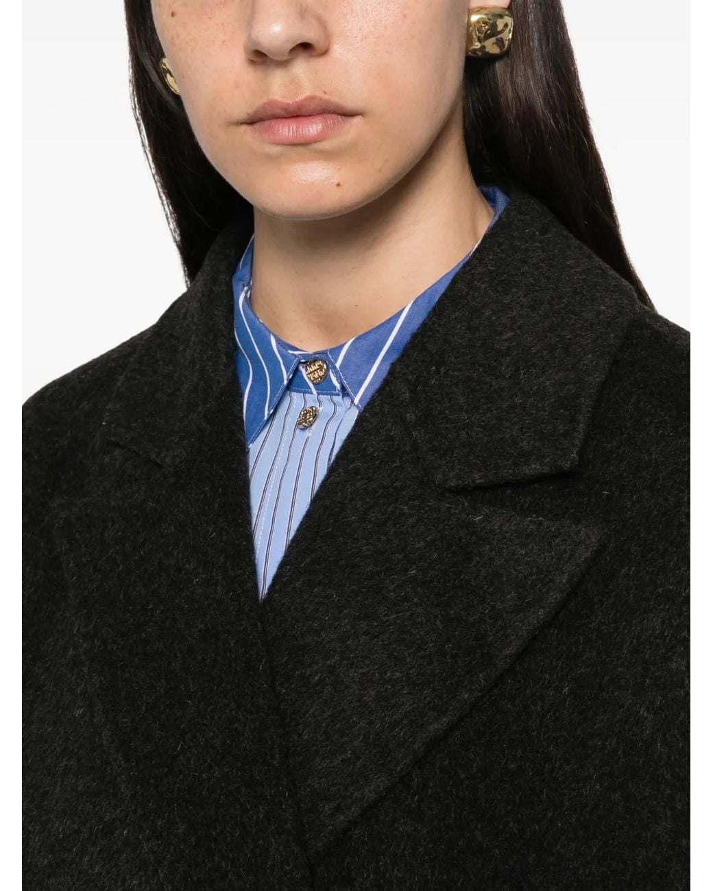 Essentiel Antwerp Black Oversized Double-Breasted Coat