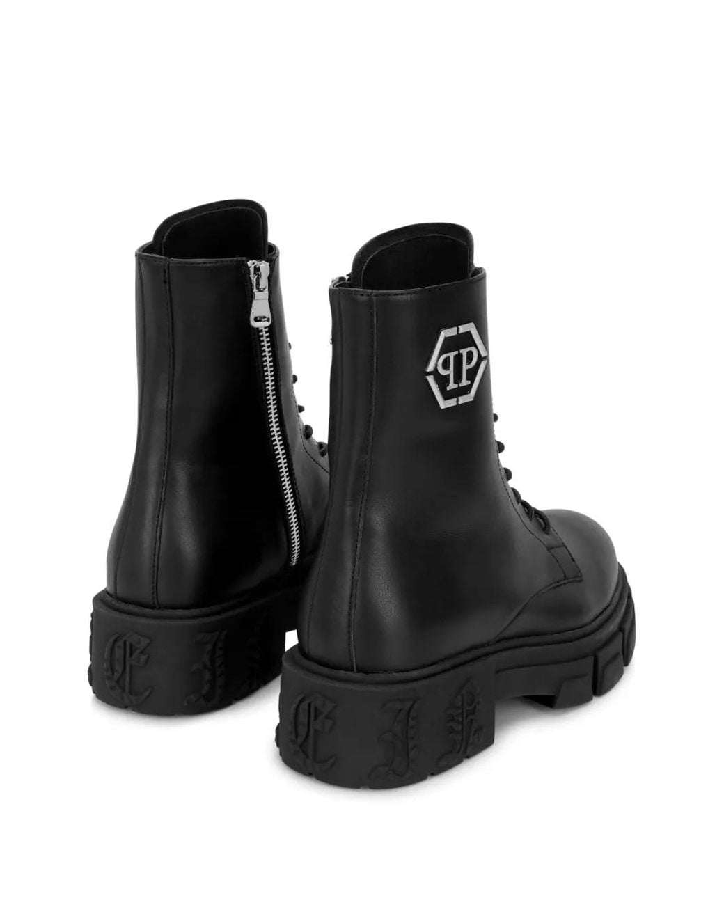 Philipp Plein Black Lace-Up Boots Gothic Plein