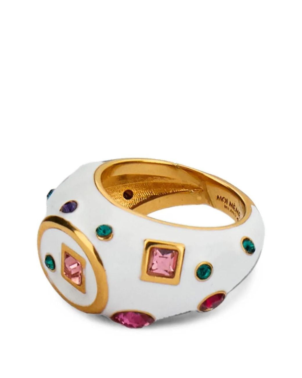 Moi Meme Milano White Bague En Émail À Ornements En Cristal