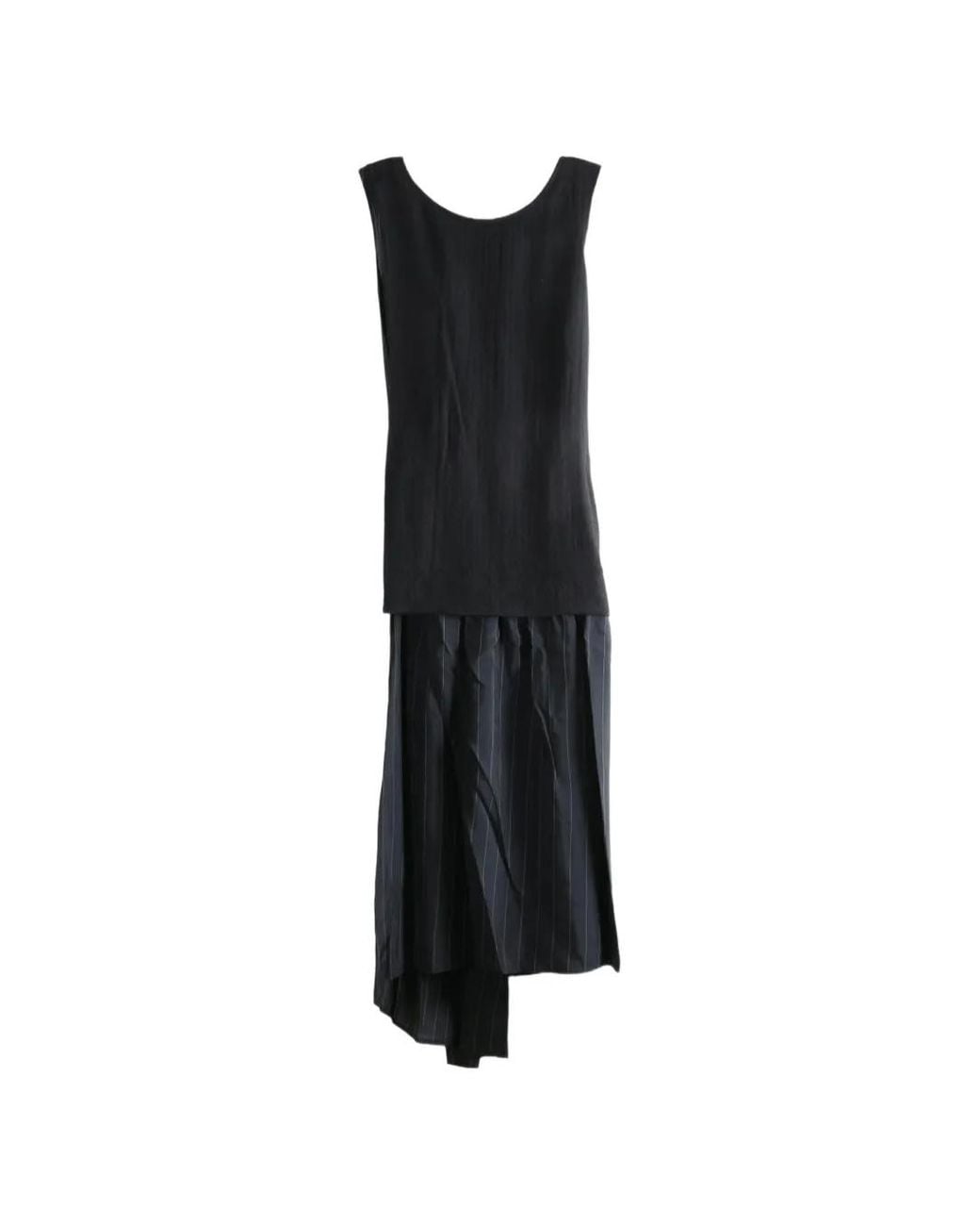 Y's Yohji Yamamoto Black Pinstripe-Pattern Asymmetric Midi Dress