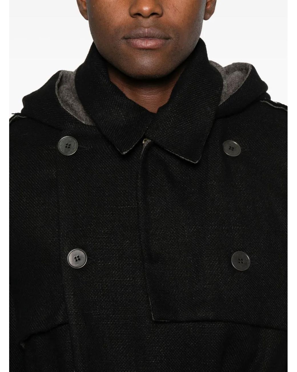 K'ANG Black Hooded Double-Breasted Coat for men