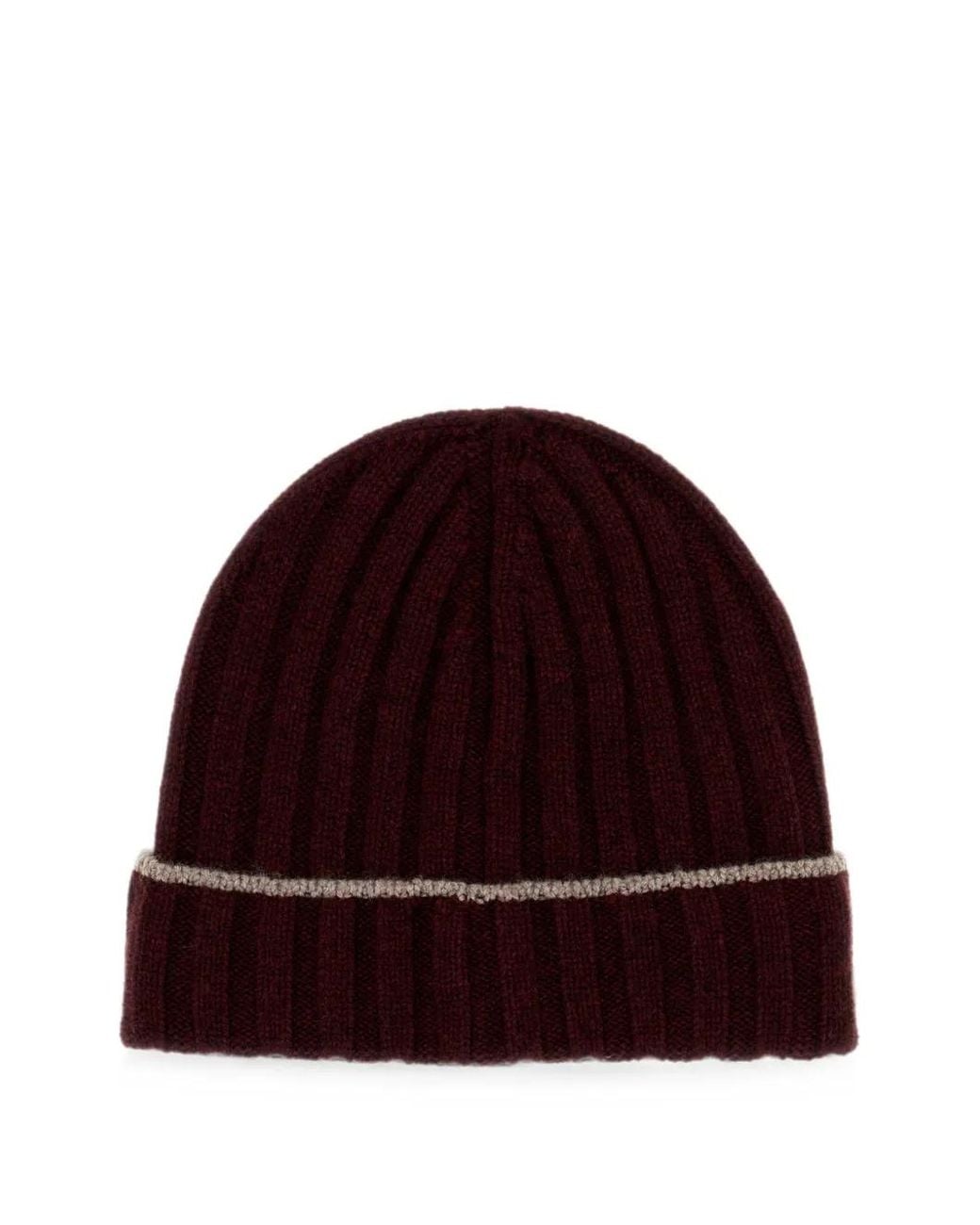 Brunello Cucinelli Red Cashmere Rib Knit Beanie Hat for men