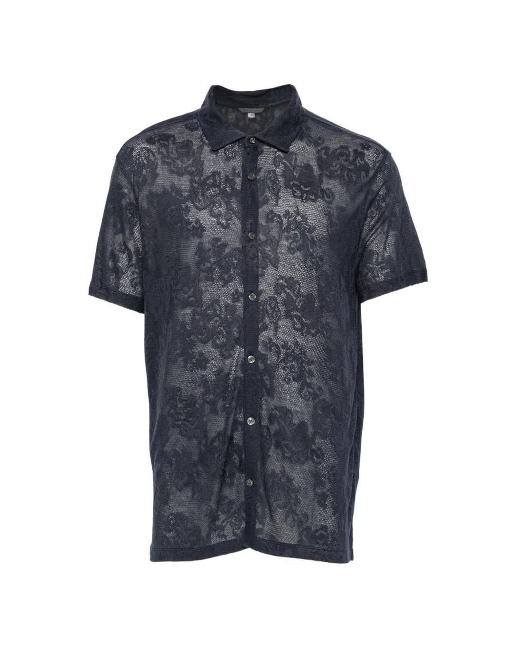 John Varvatos Blue Floral-Lace Short-Sleeve Shirt for men