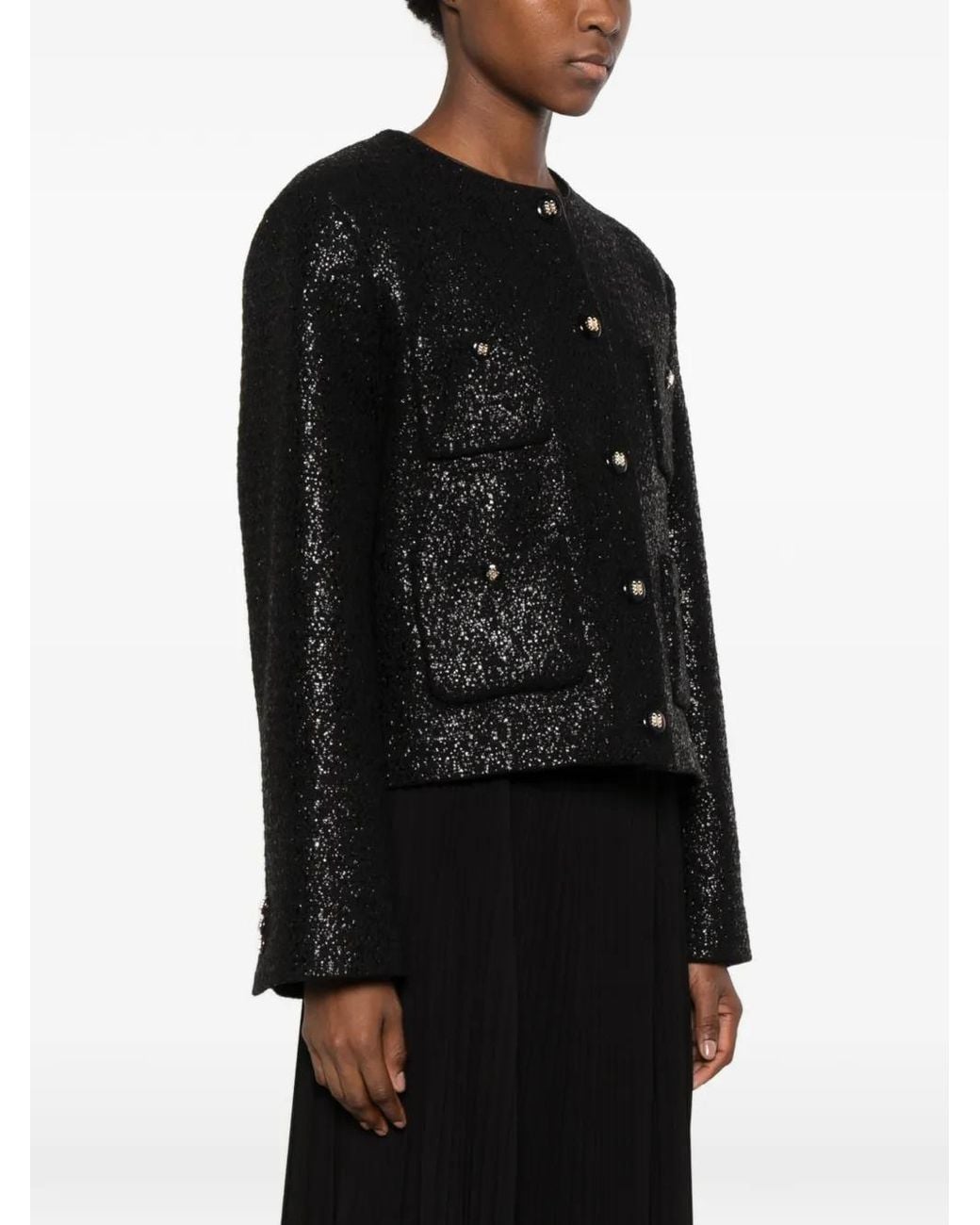 Styland Black Tweed Patch-Pocket Jacket