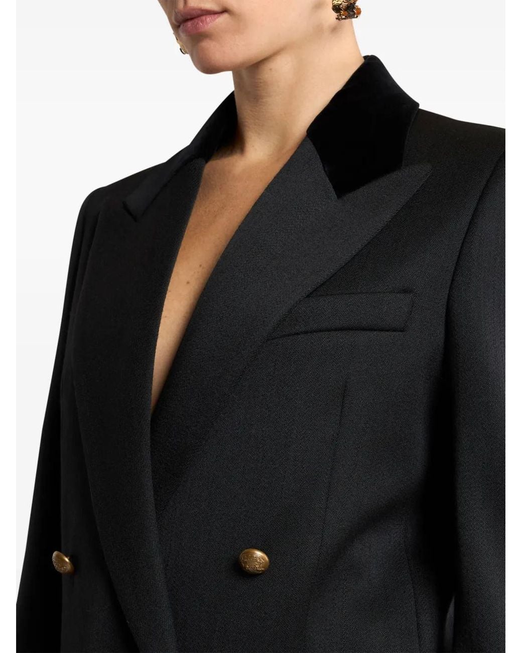 Etro Black Double-Breasted Wool Jacket With Velvet Insert