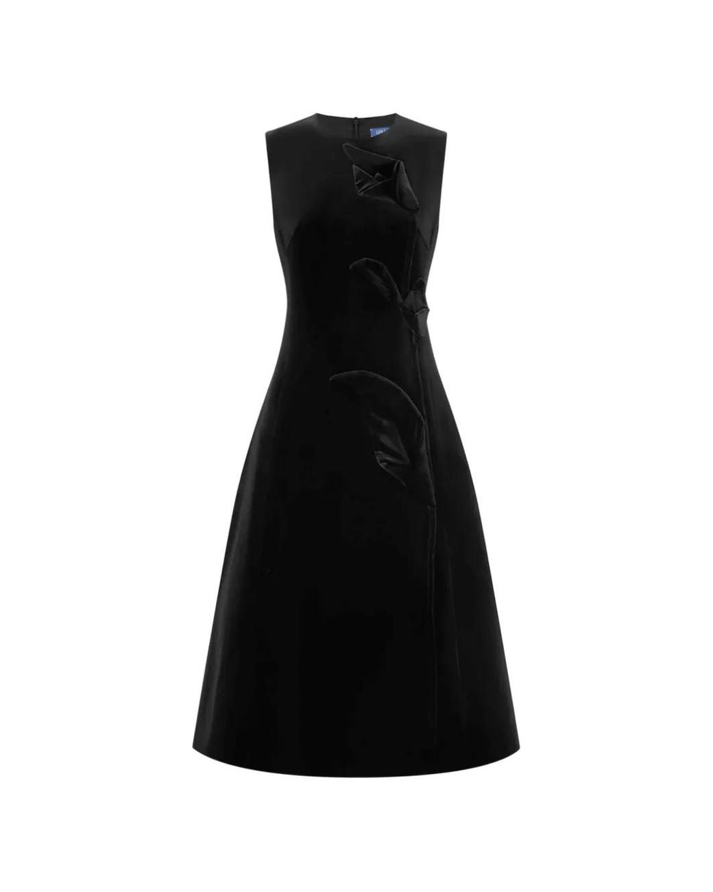 LEO LIN Black Cleo Floral-Appliqué Midi Dress