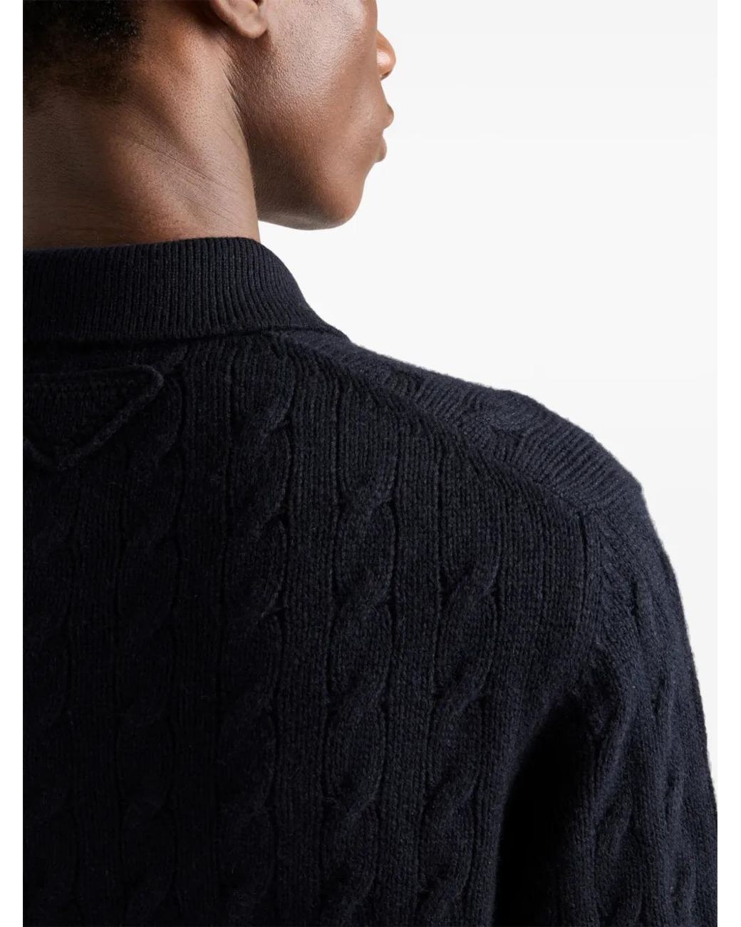 Prada Blue Cable-Knit Polo Sweater for men