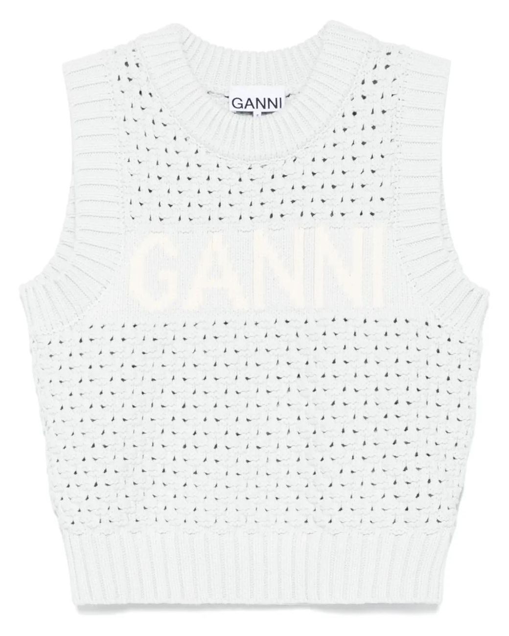Ganni White Openwork Cotton Vest