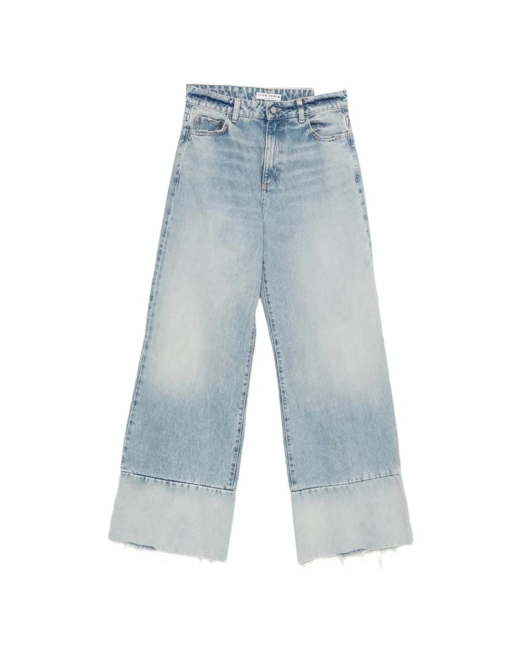 ICON DENIM Blue Wide-Leg Raw-Cut Jeans