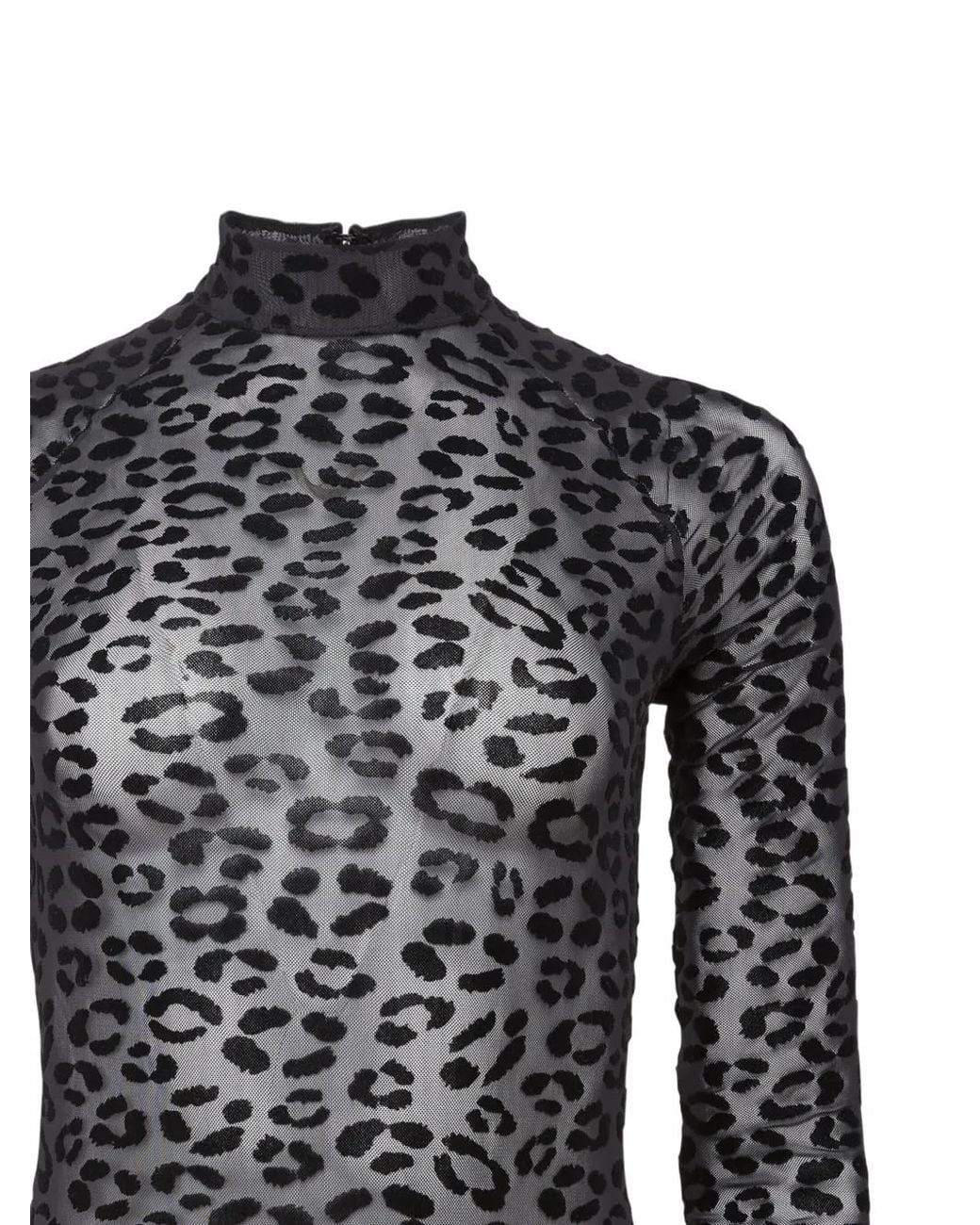 Fleur du Mal Black Leopard Flocked Bodysuit