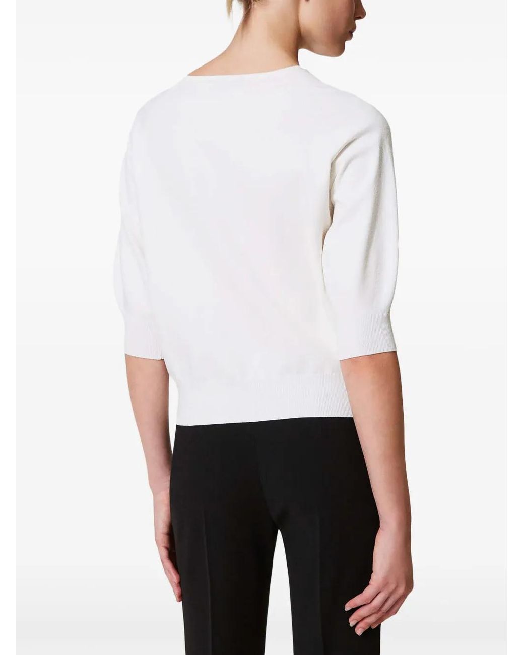 Twinset White Oval T-Plaque Cut-Out Sweater