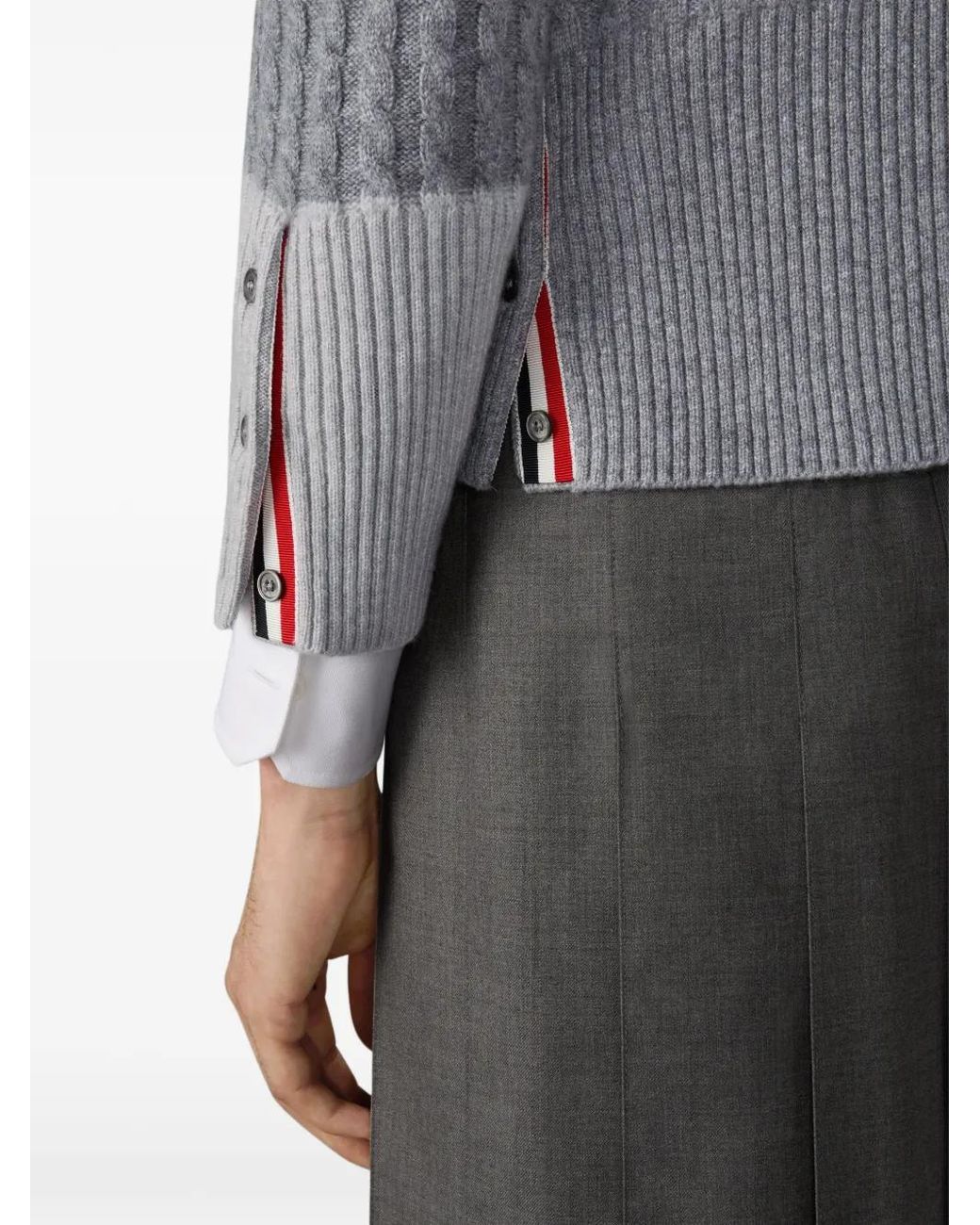 Thom Browne Gray Cardigan En Maille Torsadée De Cachemire À Motif 4-Bar Signature for men
