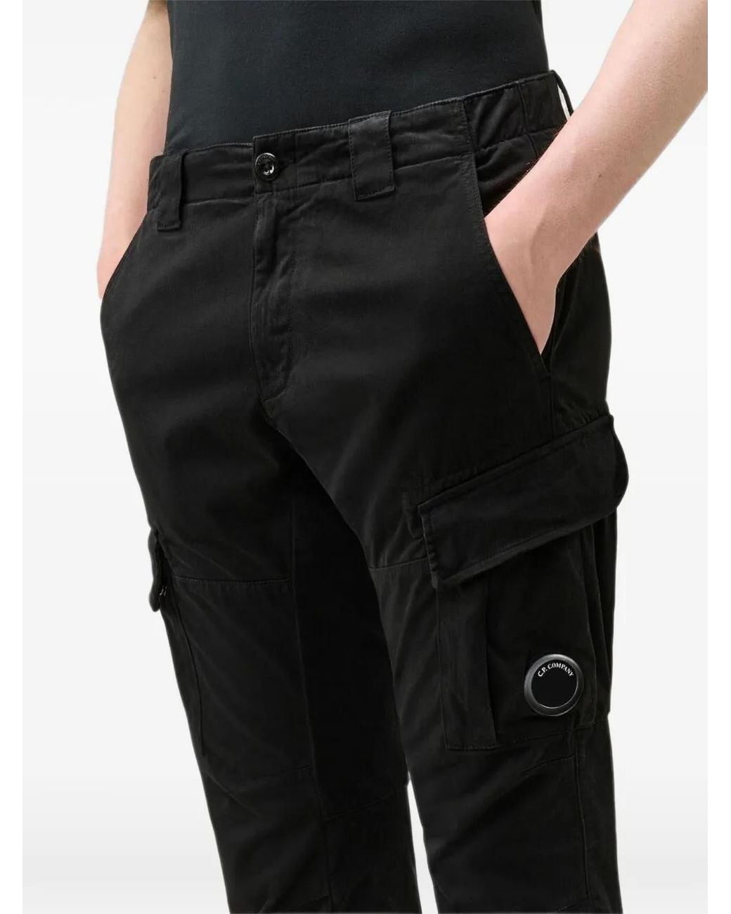C P Company Black Lens-Detail Cargo Pants for men