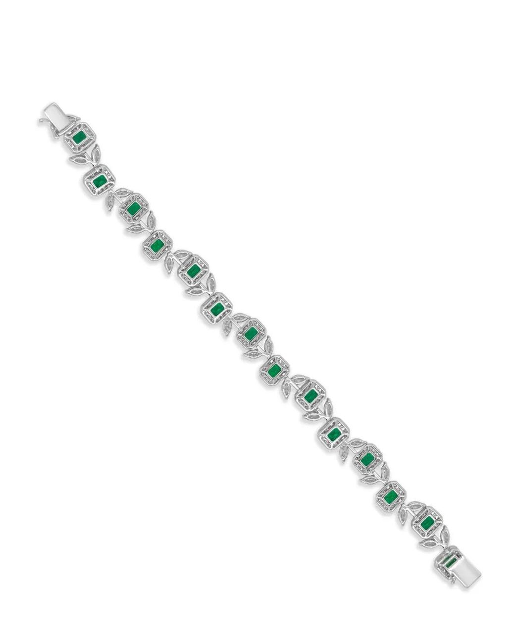HYT Jewelry Green Emerald And Diamond Tennis Bracelet