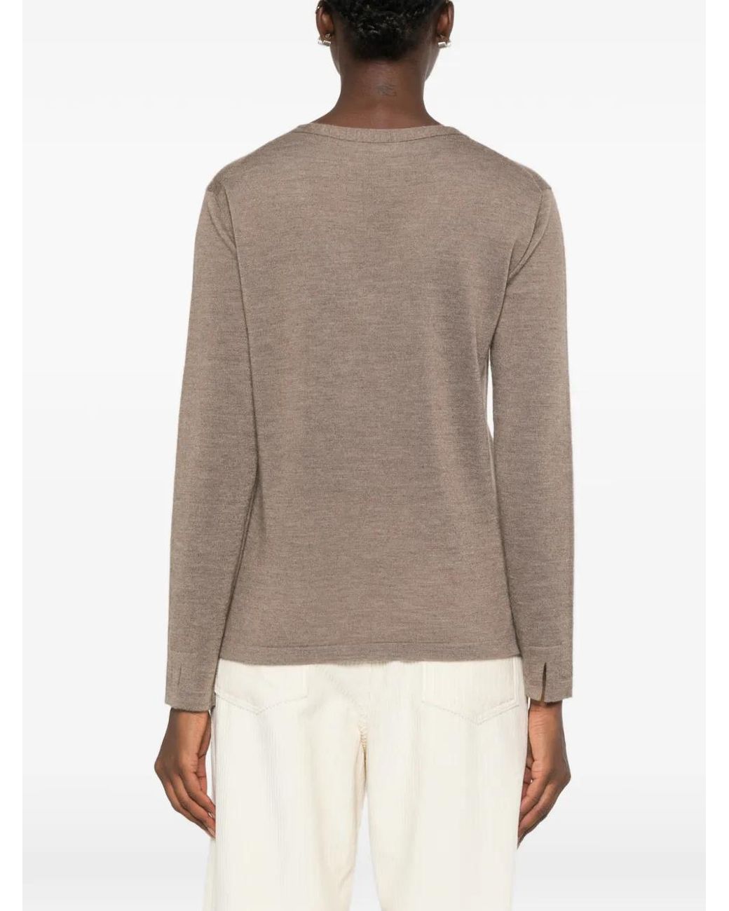 The Row Brown V-Neck Long-Sleeve Knit