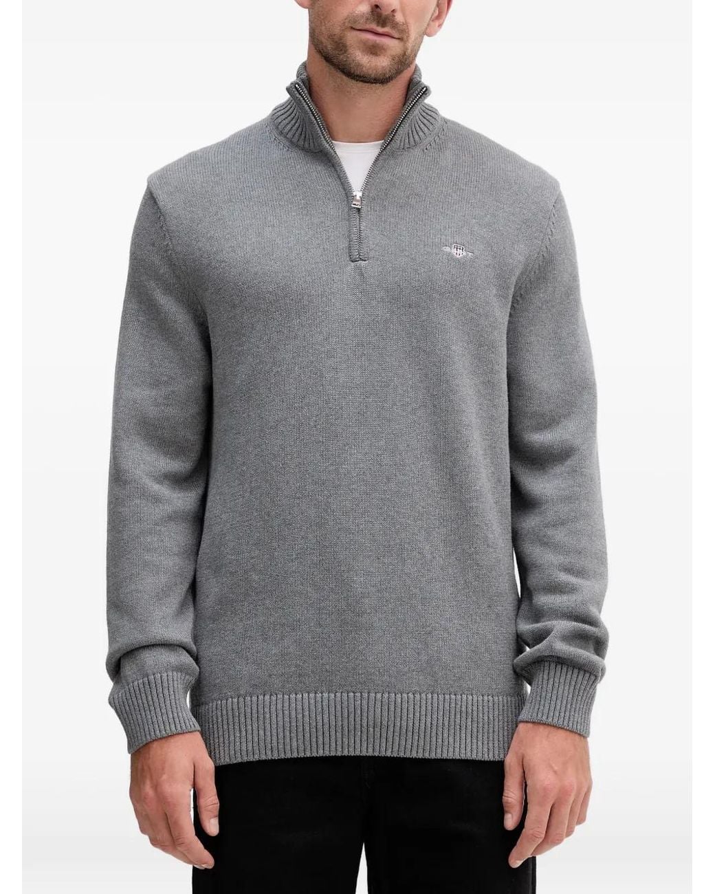 Gant Gray Pull En Coton À Col Zippé for men