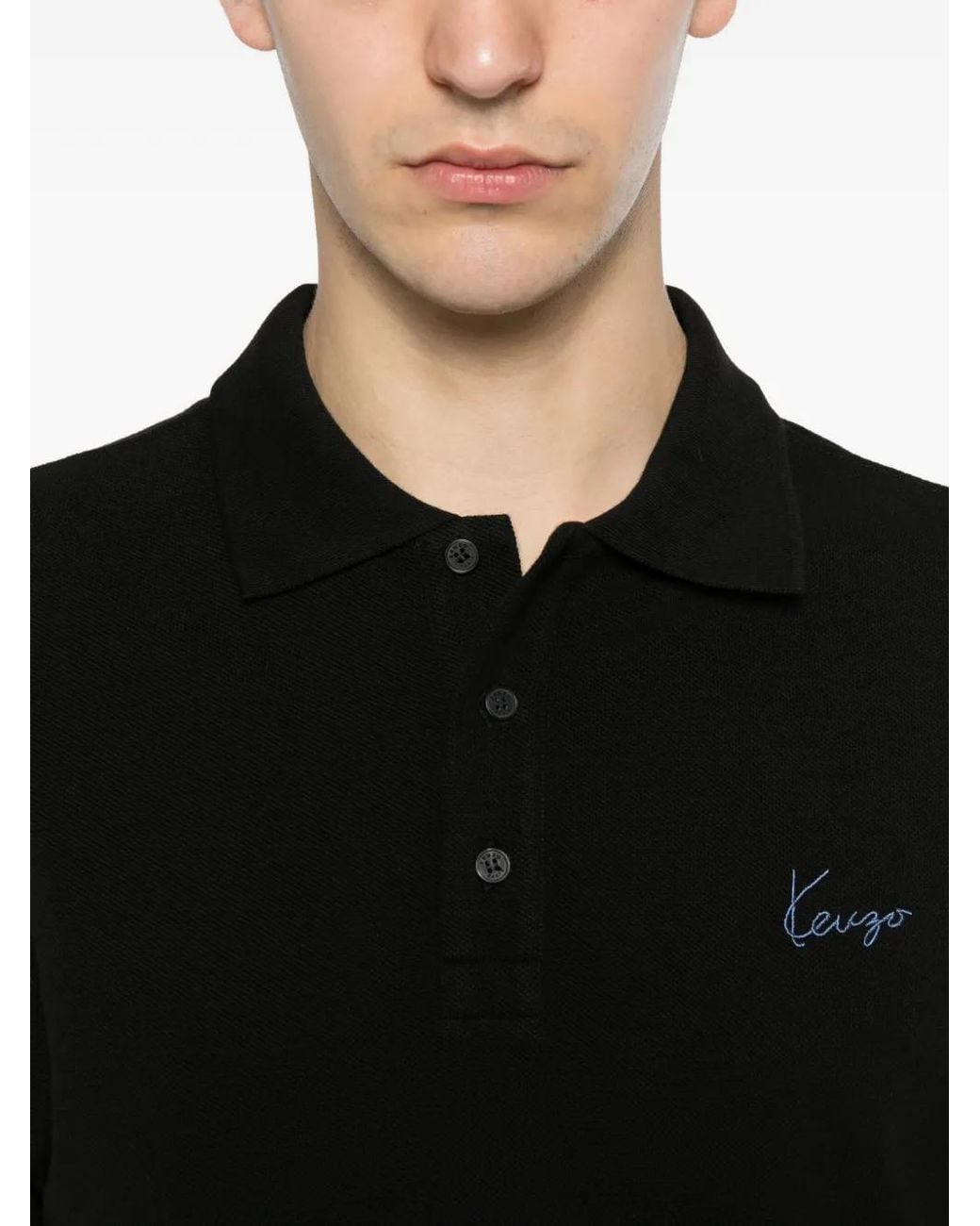 KENZO Black Slim Polo Shirt With Signature Details for men