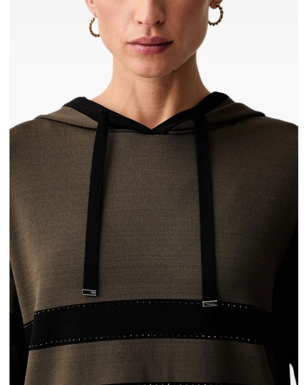 Joseph Ribkoff Black Rhinestone-Embellished Striped Hoodie