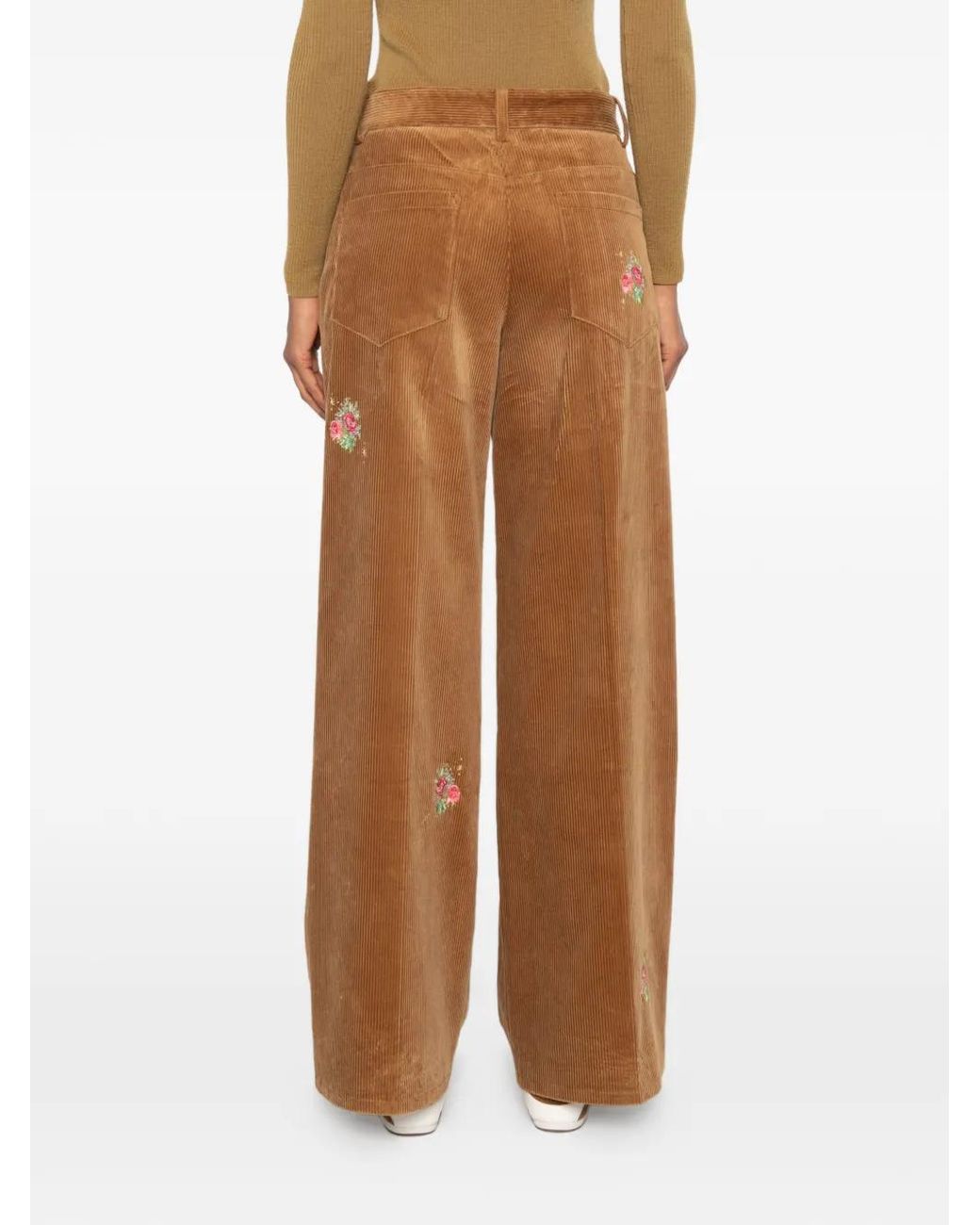 Forte_forte Natural Floral-Embroidered Corduroy Trousers