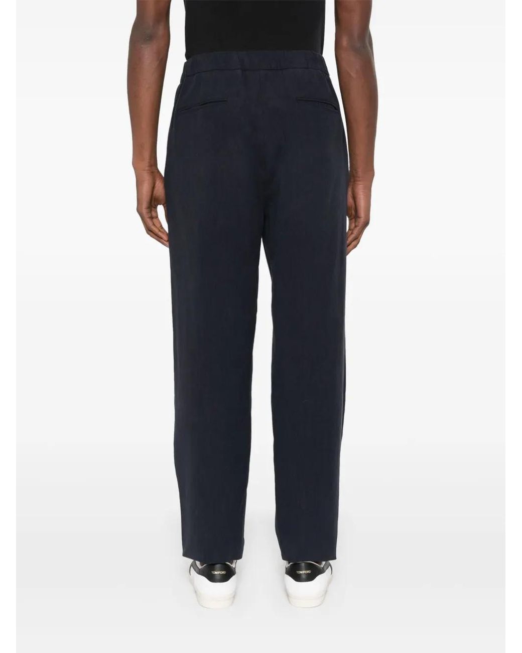 Giorgio Armani Blue Pleat-Detailing Straight Leg Linen Trousers for men
