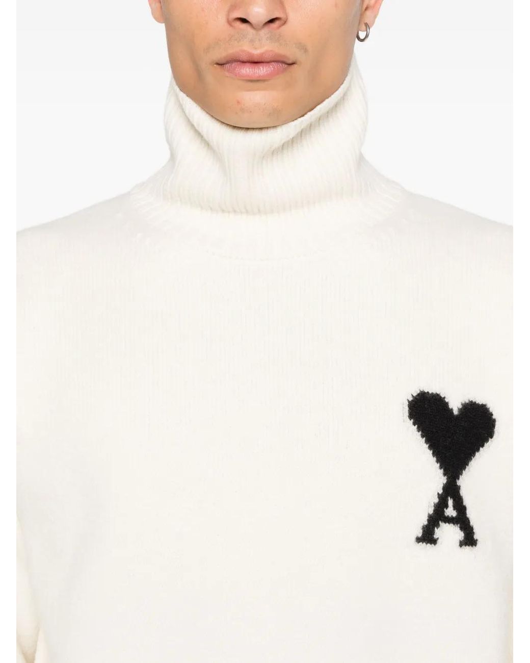 AMI White Ami De Coeur Logo Turtle-Neck Sweater