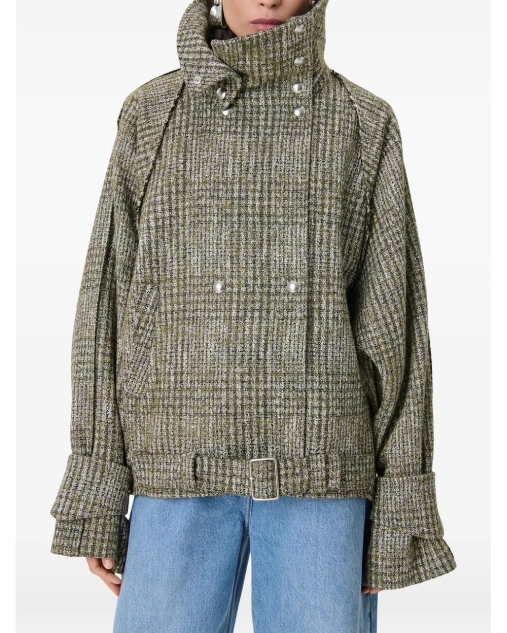IRO Green Inja Check-Pattern Belted Jacket