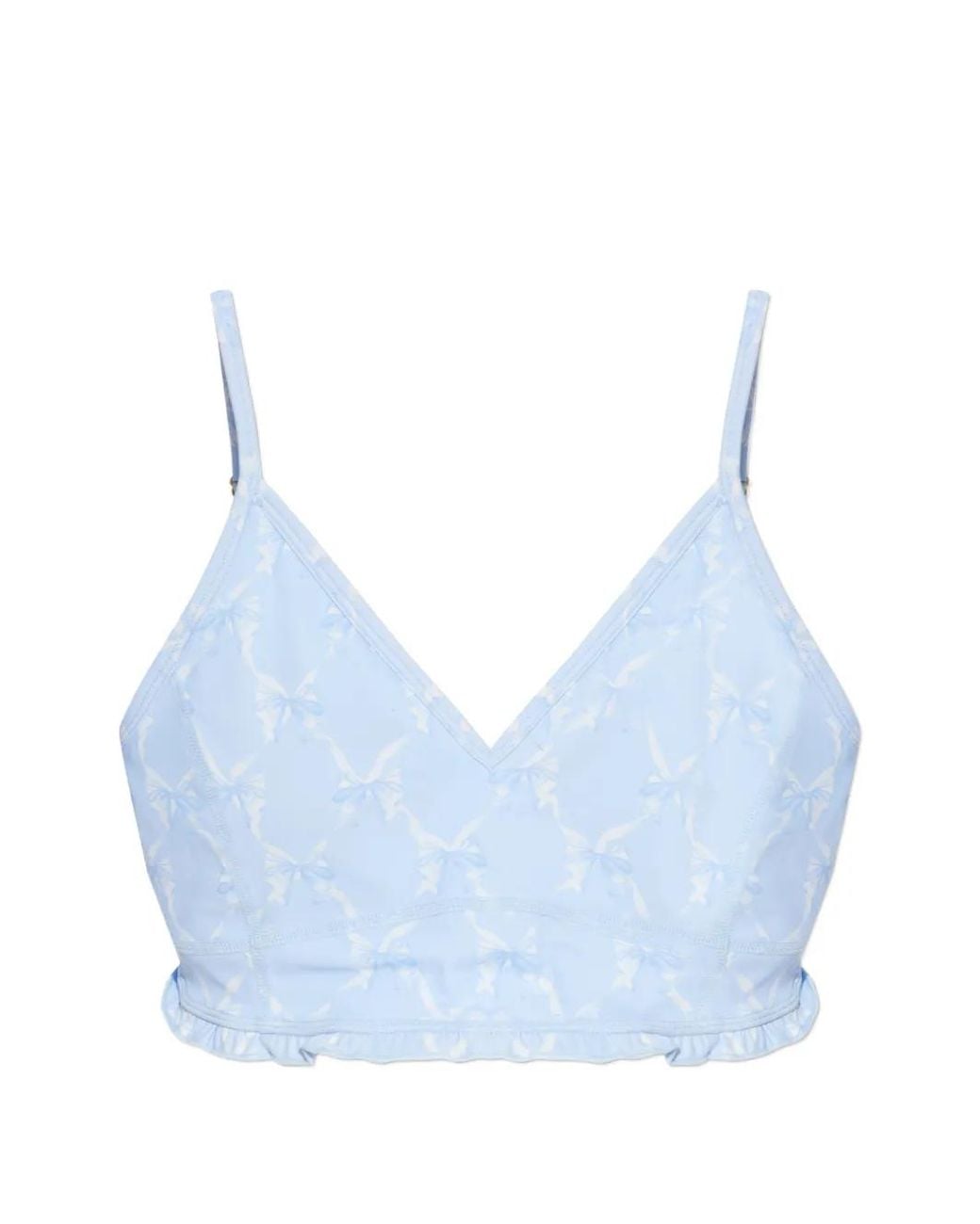 LoveShackFancy Blue Erza Ruffled Bow Top