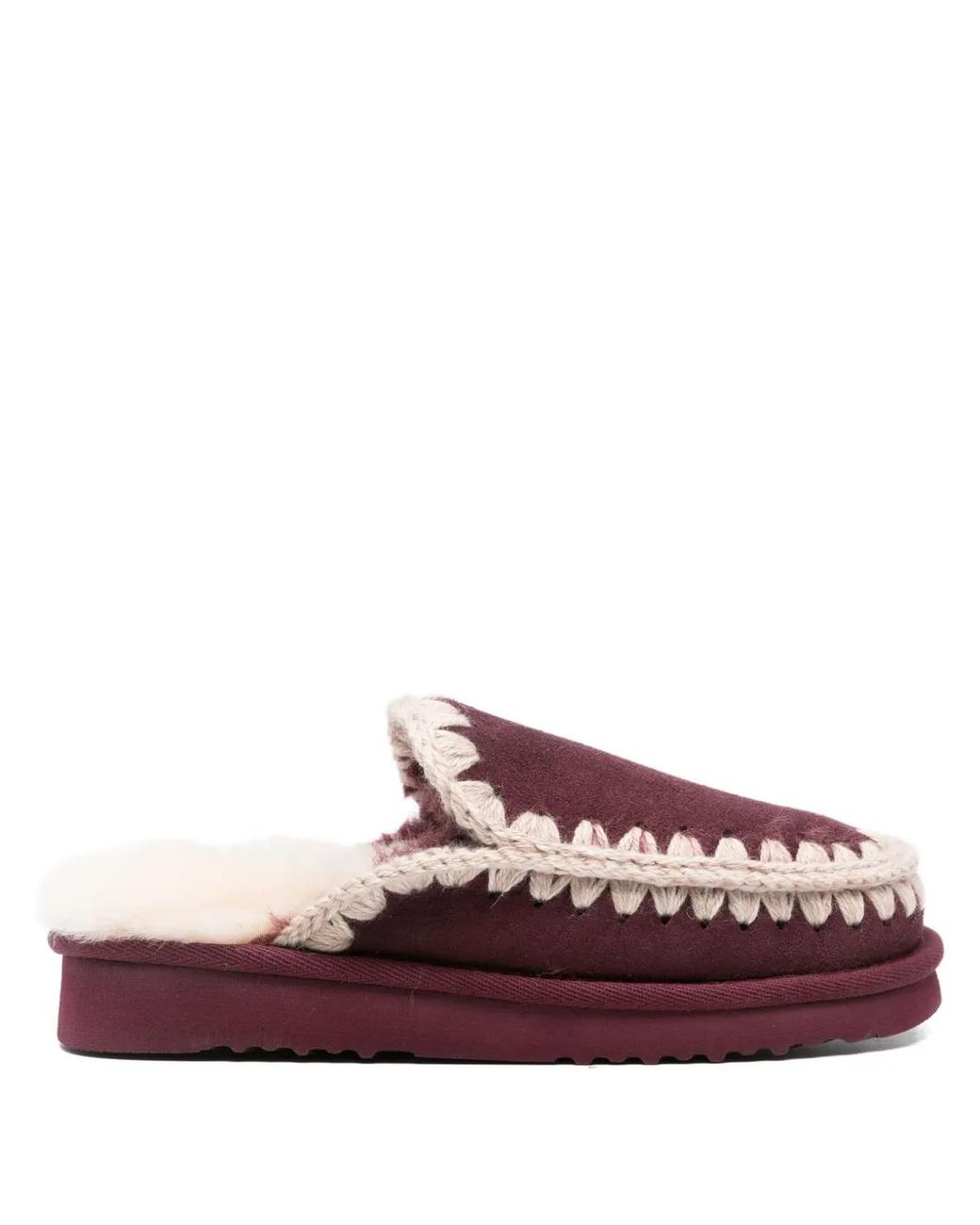 Mou Purple Crochet-Detail Sheepskin Mules