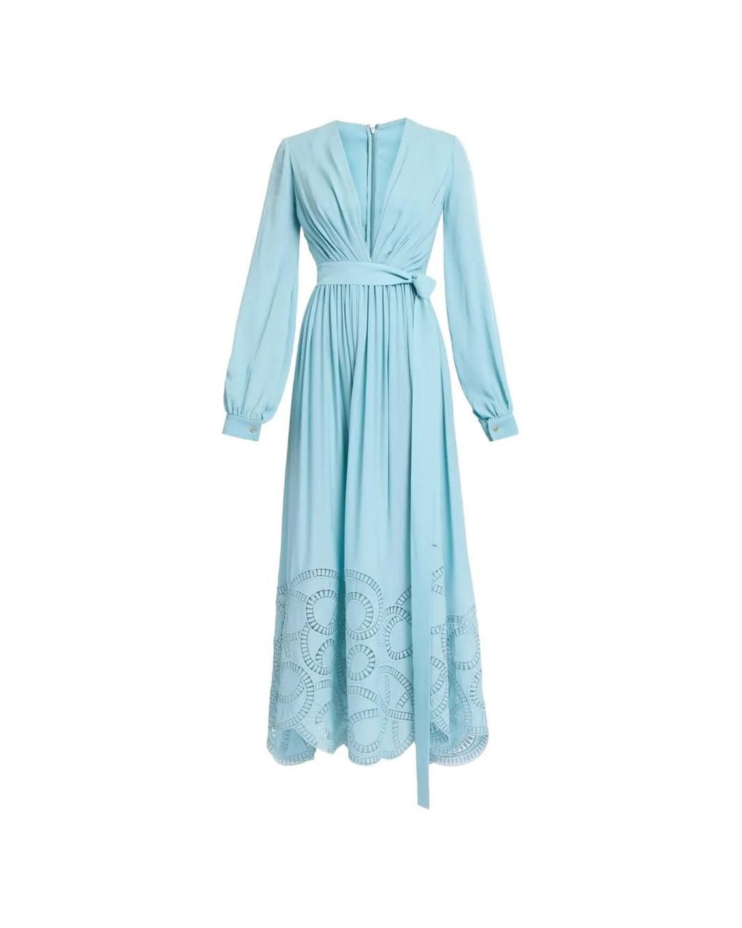 Elie Saab Blue Macramé-Detail Silk Midi Dress