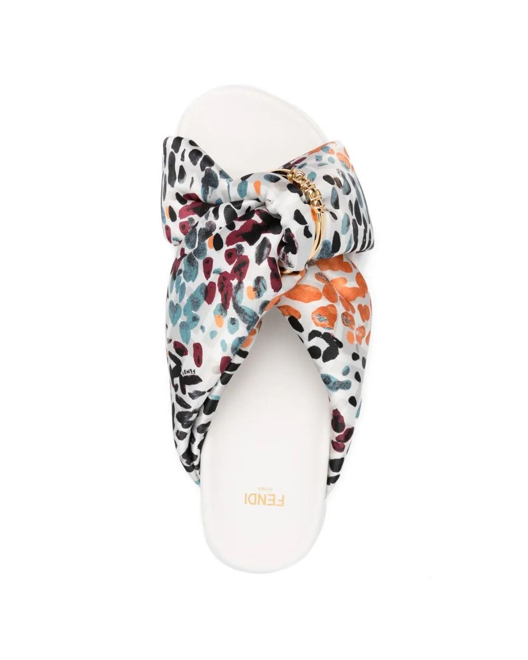 Fendi White Printed Silk Sandals