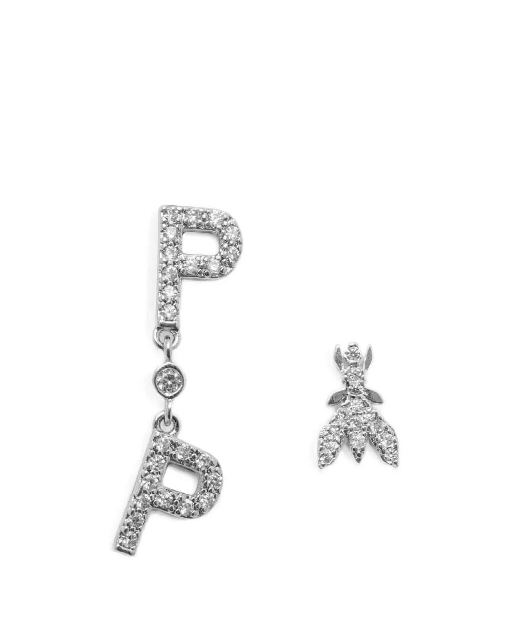 Patrizia Pepe White Crystal-Embellished Asymmetric Earrings