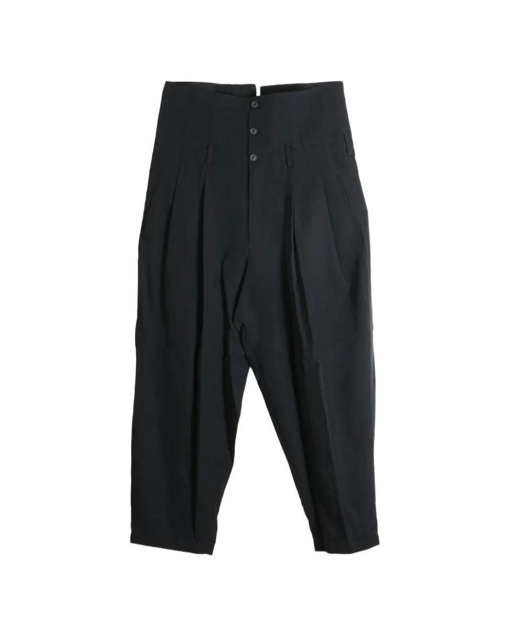 Yohji Yamamoto Black High-Waisted Tapered Trousers for men