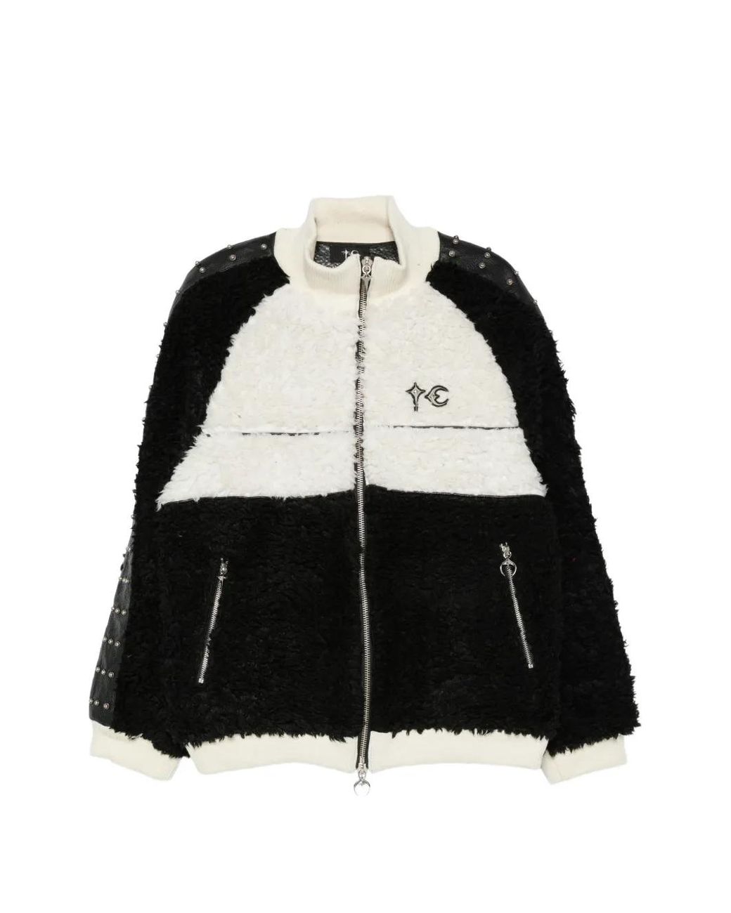 THUG CLUB Black Studded Faux-Shearling Jacket for men