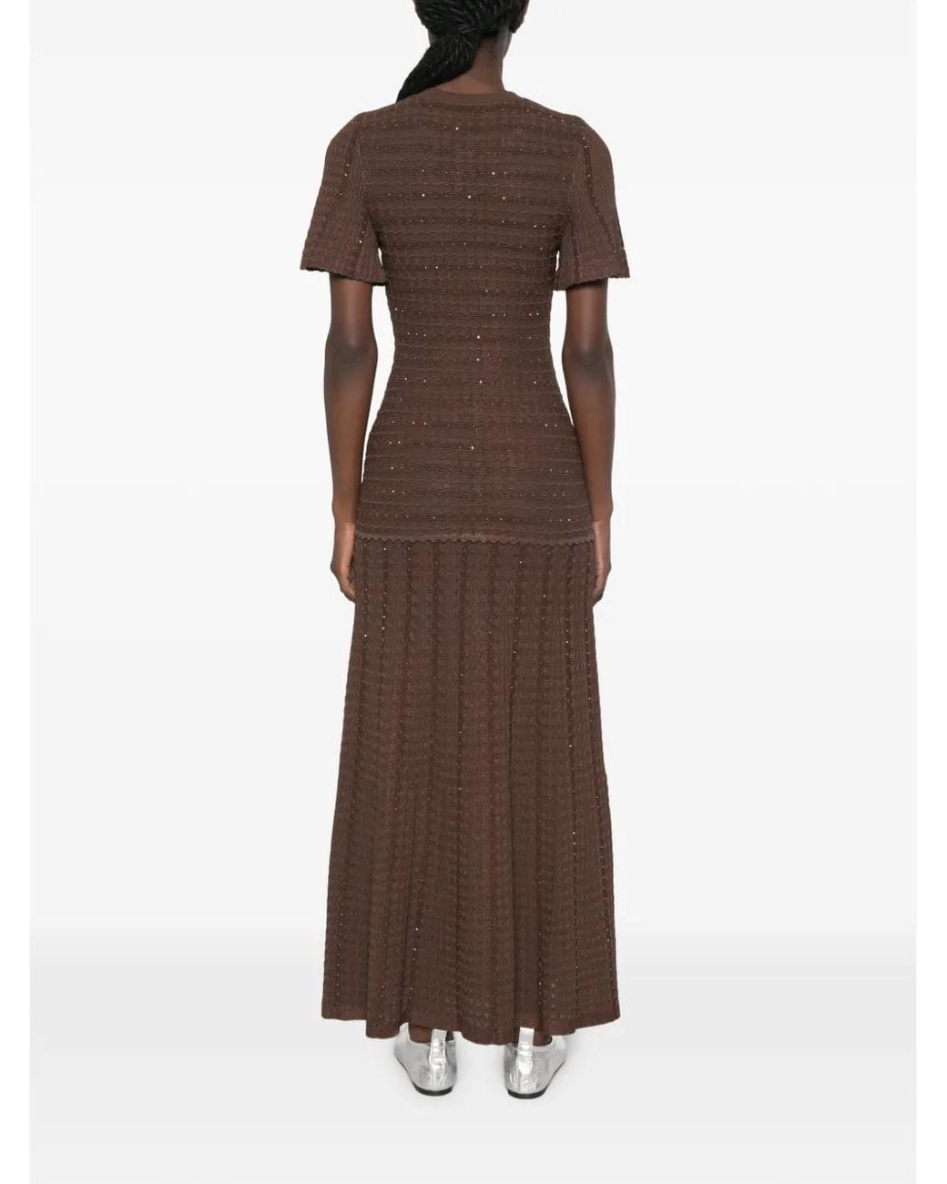 Sandro Brown Sequin-Embellished Knitted Maxi Dress