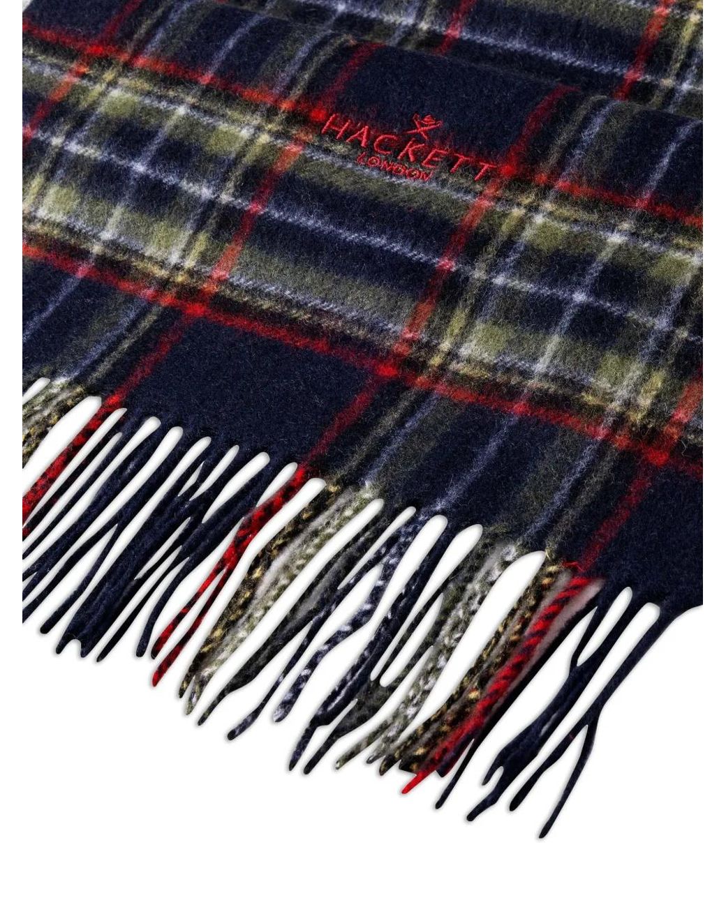 Hackett Blue Plaid Logo-Embroidered Scarf for men