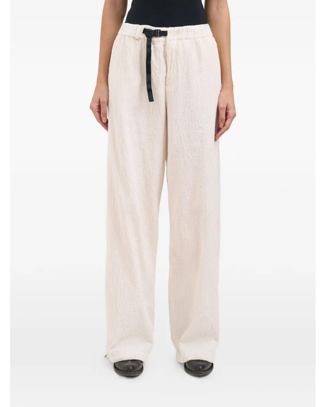White Drawstring Texture White Sand Corduroy-Texture Drawstring Trousers in White | Lyst