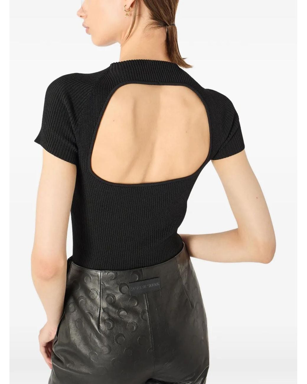 MARINE SERRE Black Knit Short-Sleeved Top