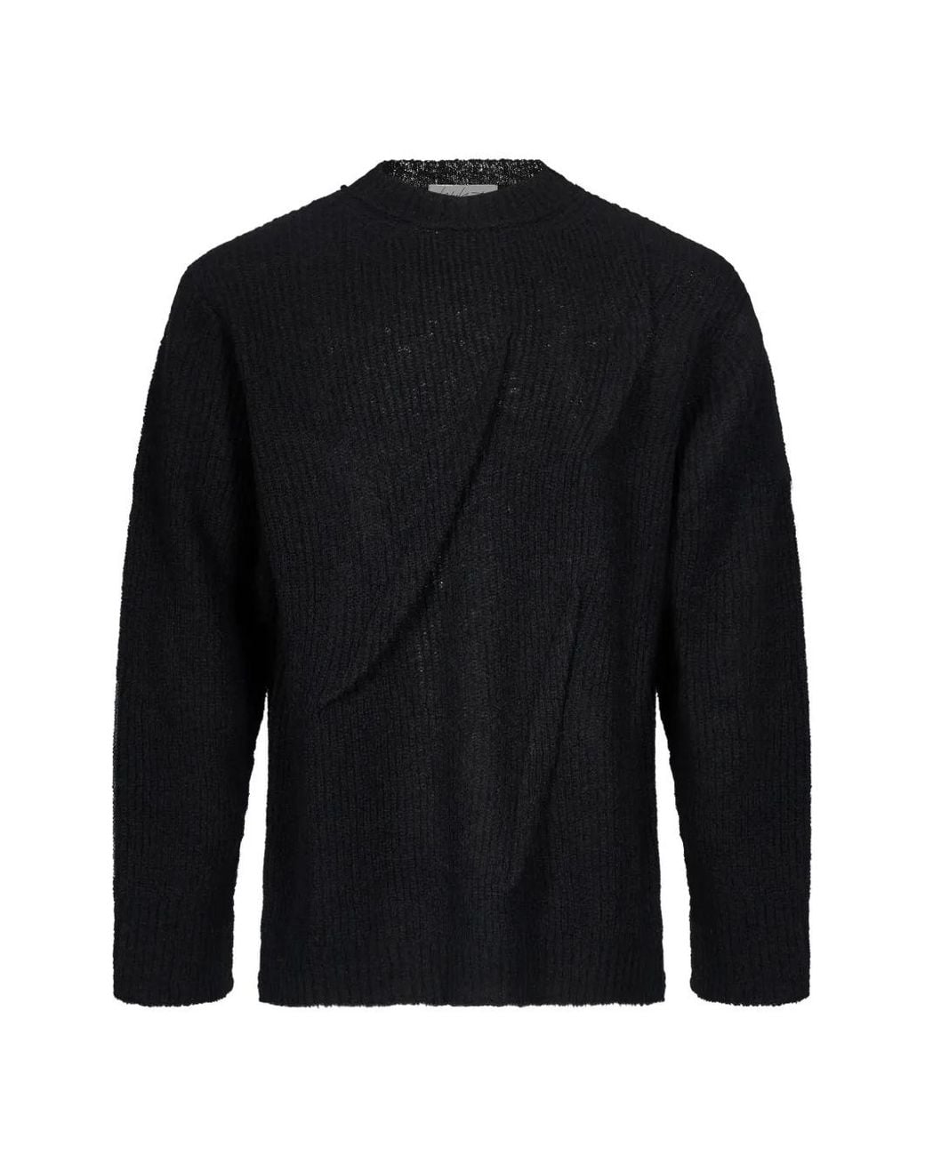 Yohji Yamamoto Blue Ribbed-Knit Draped Sweater for men