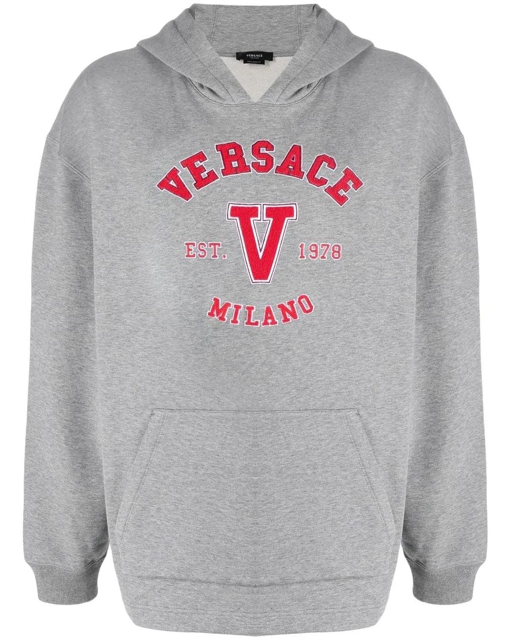 Versace Gray Appliqué Logo Hoodie for men