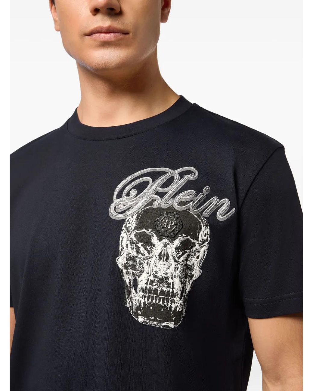 Philipp Plein Blue Skull-Graphic T-Shirt for men