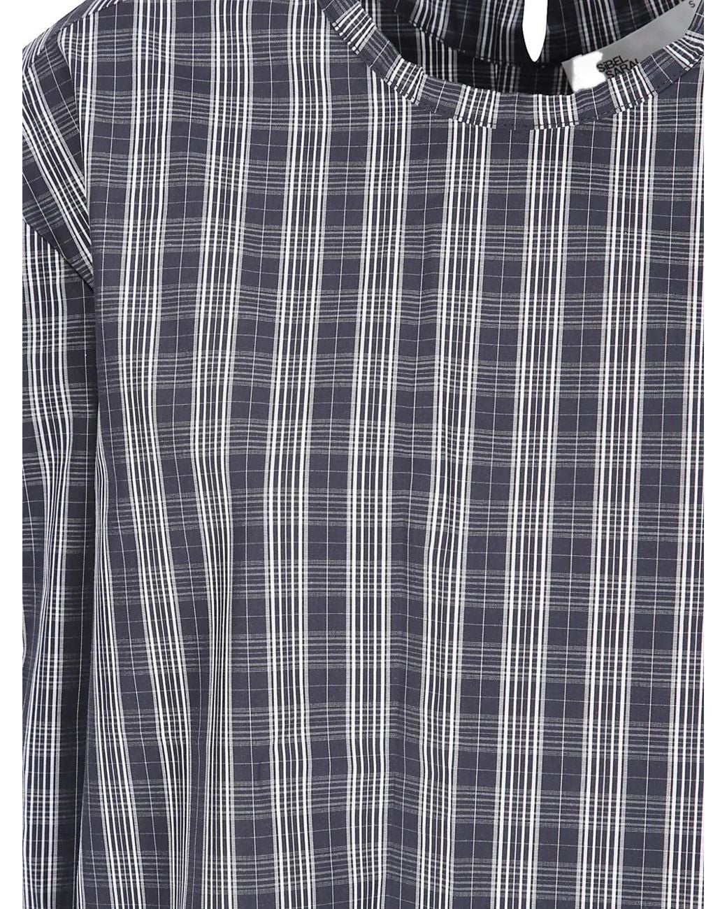 Sibel Saral Blue Hande Check-Pattern Blouse