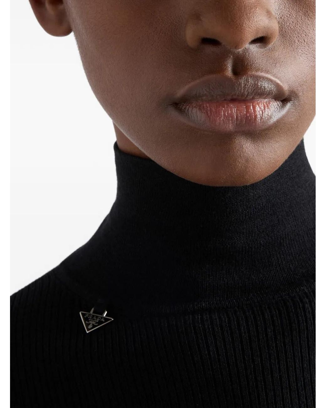 Prada Black Ribbed Logo Turtleneck Sweater