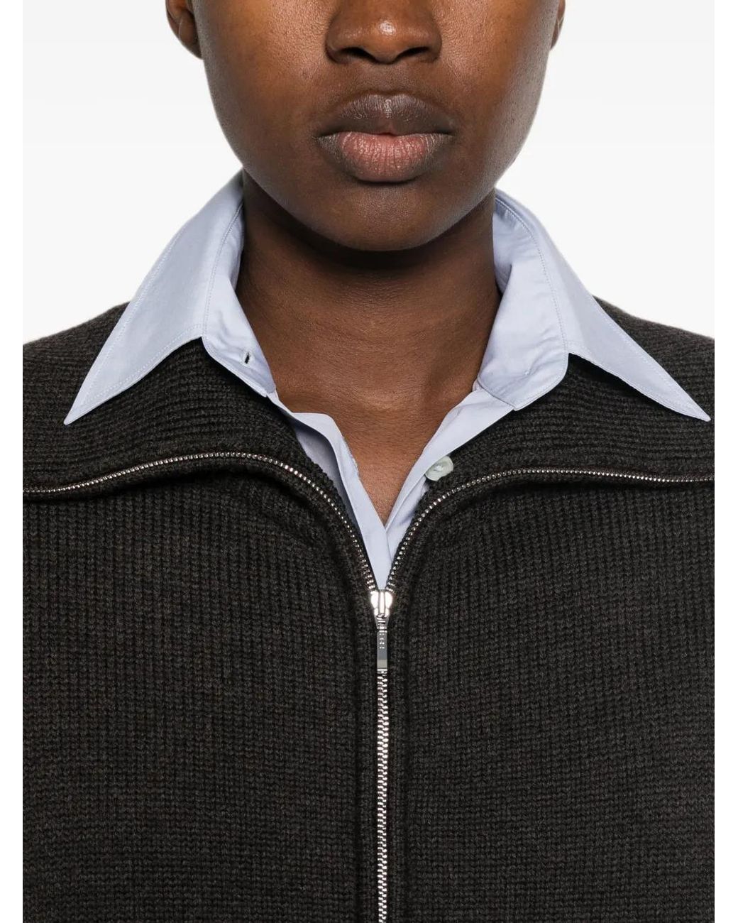 LAMRONS Black Flap-Pocket Zip-Up Cardigan