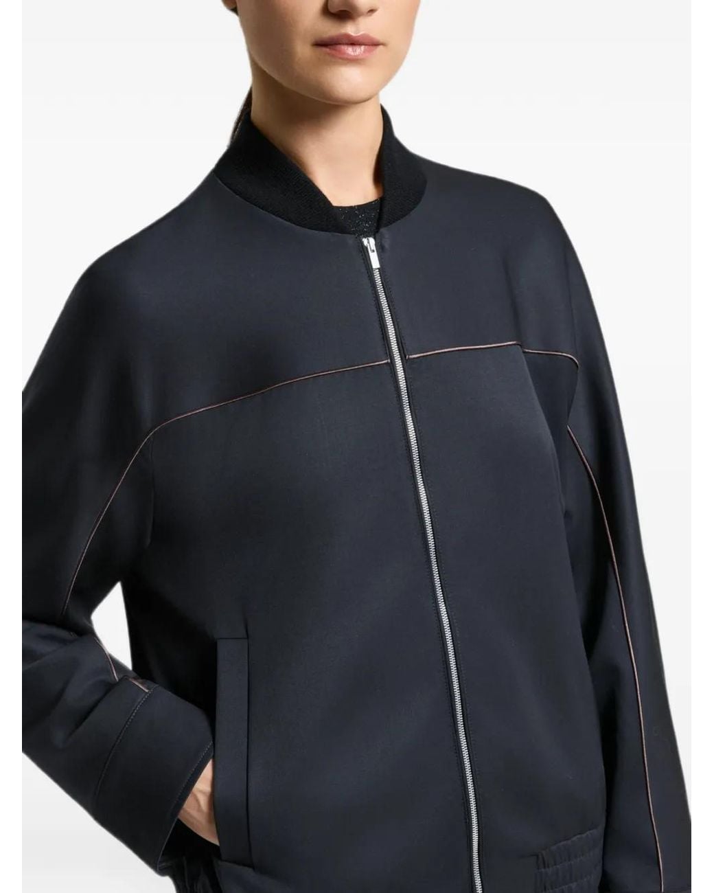 Peserico Blue Piped-Trim Elasticated-Hem Jacket