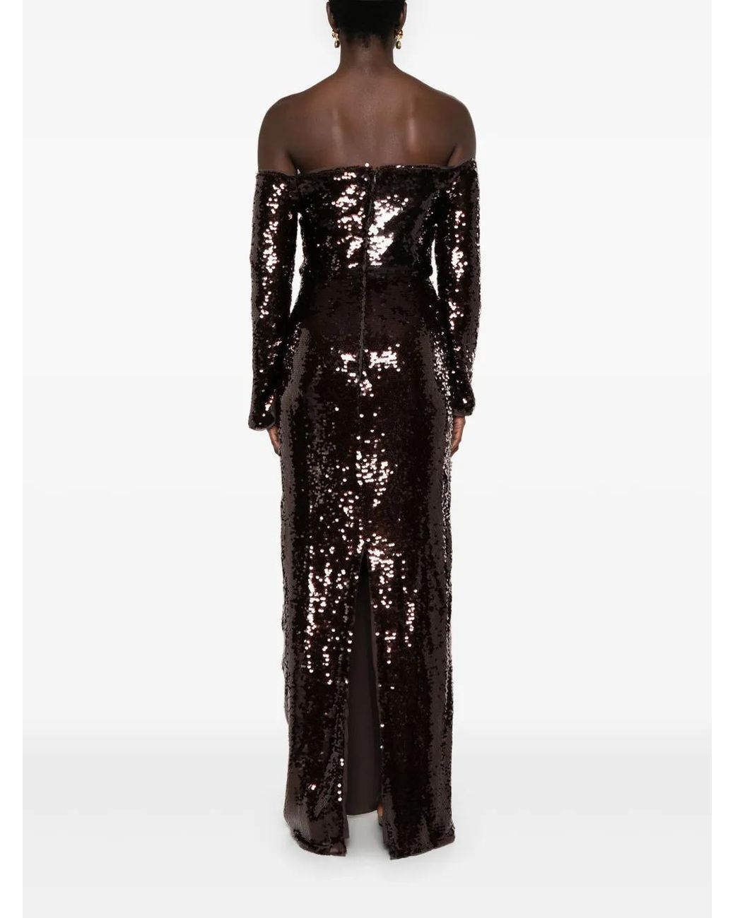 Self-Portrait Black Sequin Off-Shoulder Maxi Dress
